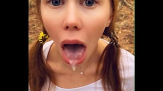 Public blowjob and cum play from horny teen (POV)